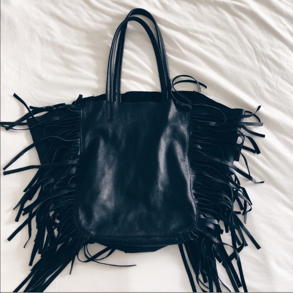 Cleobella Hendrix Fringe Tote Black Large